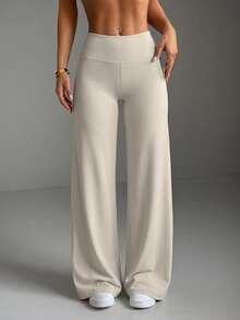 Women's Commuting Sports Elegant Modern Workplace Solid Color Slim Fit Flare Pants Spring - Apricot - View 3
