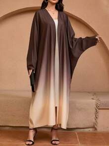 New Women's Casual Loose Elegant Ombre Arabic Style Abaya Robe - Brown - View 1