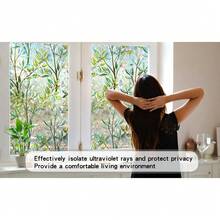 彩色玻璃窗膜、隐私膜、彩虹窗膜 - 装饰静电吸附膜、树叶彩虹窗膜、彩色玻璃窗膜、紫外线阻隔隔热膜、绿叶彩色玻璃效果、可重复使用的浴室窗户装饰膜 - 彩色 - 查看 12