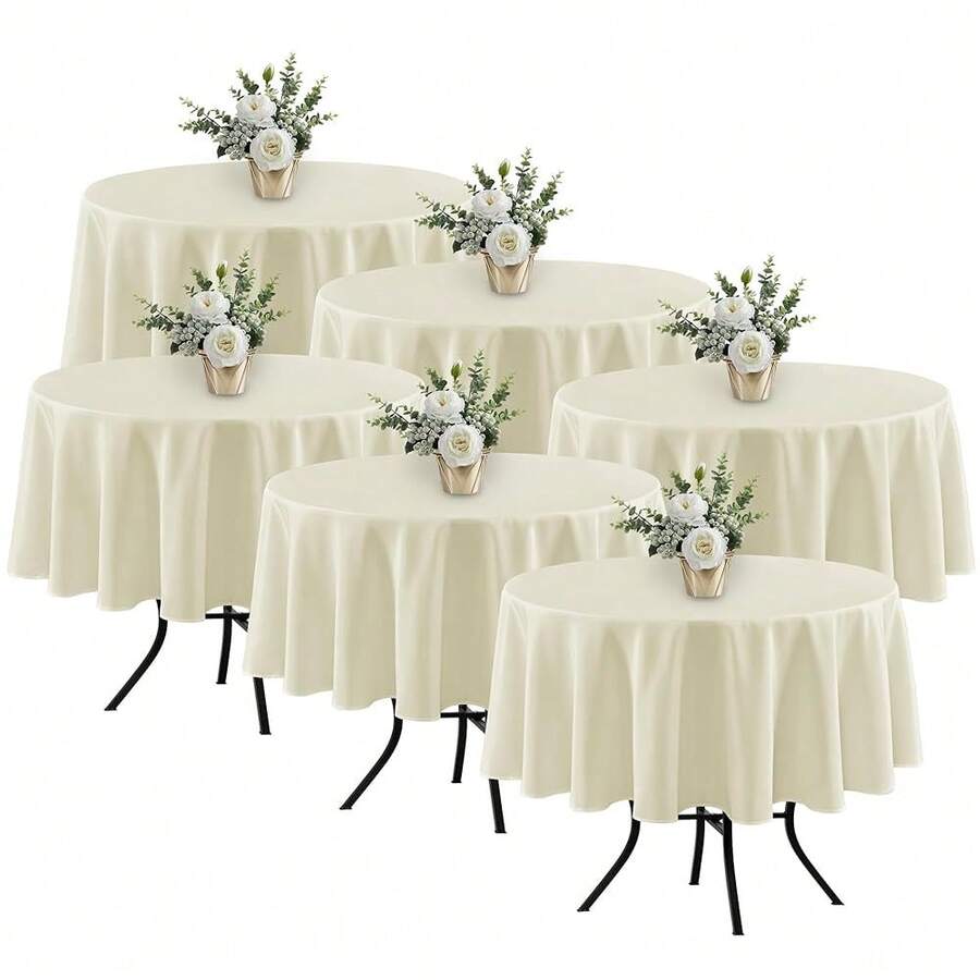 Fitable 6 Pack Ivory Round Table Clothes - 70 Inches In Diameter - Stain Resistant And Washable Tablecloths, Polyester Fabric Table Covers For Wedding, Party, Banquet, Gathering - Ivory70InRound - View 1