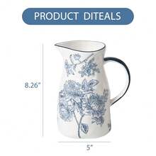 Ceramic Pitcher Vase, Blue And White Jug For Home Decor, Chinoiserie Vase Decor, Decorative Pitcher With Handle - Xanh và trắng - Xem 5