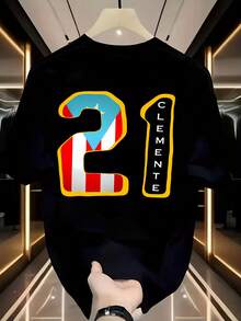 Mens Timeless Graphic T Shirt Number 2 And Clemente Logo Minimal Design Comfortable Daily Wear - Negro - Ver 1