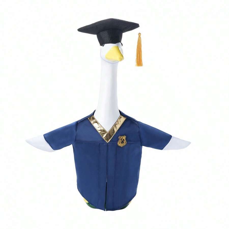 Graduation Porch Goose Outfit Creative Plastic Goose Printed Clothes With Graduation Hat For Outdoor Garden Yard - Azul cielo - Ver 1