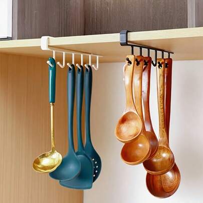 6-Hook Multifunctional Kitchen Storage Rack - Wall-Mounted, Non-Slip, Fashionable Plastic Cup Holder, Utensils, Wine Glass Suspension And More Practical Hooks