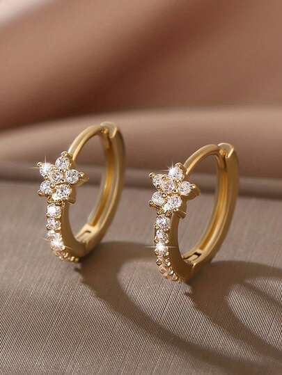 1 Đôi bông tai khoen hình ngôi sao bằng đồng đính đá Zirconia sang trọng, thiết kế ngôi sao năm cánh nhỏ nhắn và thanh lịch, món quà đa năng dành cho phái nữ, thích hợp cho ngày Valentine hoặc hẹn hò.