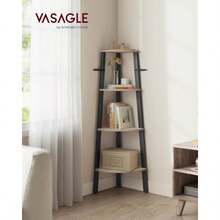 VASAGLE ULLS034M01 - Soporte de Esquina de 4 Nive Estante de Escalera Industrial Soporte para Plantas para Sala de Estar Oficina Cocina Gris y Negro - Greigenegro - Ver 2