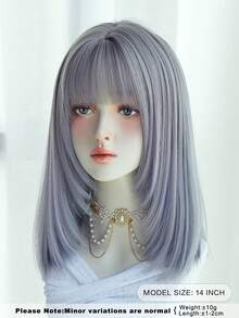 AKAKO 浅蓝色挑染波波头假发，带刘海，14英寸短直发，女士齐肩长度，合成刘海假发，外观自然，耐热，适合日常、万圣节派对等场合，Y2K和哥特风格假发配件 - 挑染藍色 - 查看 4