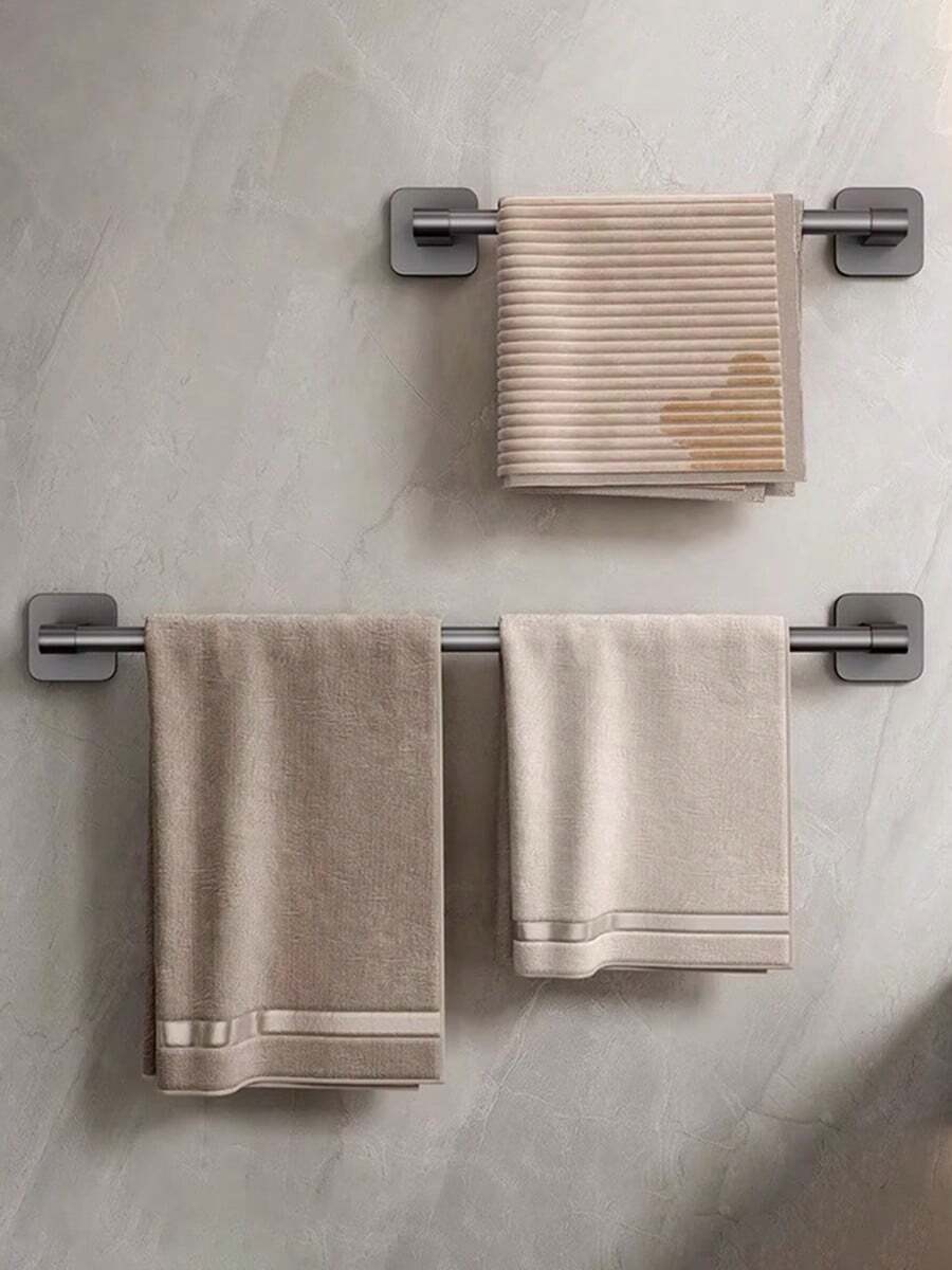 No Drill Towel Rack, Toilet Wall Mounted Storage Shelf, Bathroom Single Bar Towel Organizer - Silver - View 1