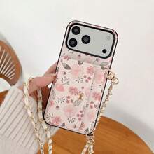 1pc Elegant Floral Pattern Card Holder Crossbody Wallet Phone Case Compatible With IPhone 17, 16, 16e, 15, 14 Plus, 13, 12, 11 Pro Max, PU Leather Protective Cover - 10 - View 3
