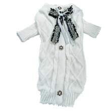 This White Faux Fur Pet Sweater Is Suitable For Autumn And Winter Wear, Featuring A Bow Design And Large Button Decoration, Soft And Comfortable, With A French Style, Suitable For Teddy Bears, Bichon Frises, Pomeranians, Yorkshire Terriers, And Maltese Dogs And Cats To Wear. - Multicolor - View 9