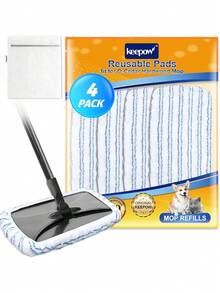 4 Pack Reusable Mop Pads For 15 * 8 Inch Flat Mops Compatible With O Cedar Hardwood Floor More Microfiber Mop Cotton Terry Cloth, Floor Cleaner Mop Pads,38953202 - Màu xanh bụi bặm - Xem 1