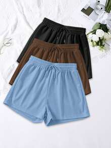 3 Packs Solid Elastic Waist Knotted Relaxed Athletic Shorts - Multicolor - View 5