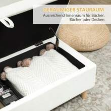 Upholstered Stool With Storage Space, Wooden Legs, Soft Fabric Cover, Cream White - Beige - View 7