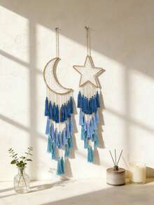 1 pieza Anillo de hierro con estrella y luna de tema de Ramadán con borla azul, decoración colgante, adorno de estrella y borla bohemio, estética vintage para sala, dormitorio y decoración festiva, arte de pared interior/exterior - Multicolor - Ver 11