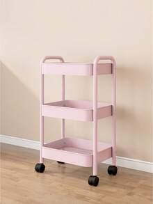 Three-Layer Heavy-Duty Metal Roller Cart With Lock Wheels Hooks Handles For Kitchens Bathrooms Offices Classrooms Dormitories In Pink White - Pink - View 1
