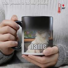1pc Customizable Text Long-Haired Cat Magic Color-Changing Cup, Solid Color Color-Changing Mug, 11oz Printed Pattern Durable Ceramic, Name Customizable Color-Changing Heat-Sensing Coffee Cup, Available In 60 ° C Changes From Black To White, Winter Gift, Suitable For New Year Gifts, Christmas, Birthday Gifts, Anniversary Gifts, Hot And Cold Drinks, Juice, Milk, Holiday Gifts, Coffee Bar And Cute Kitchen Theme Designed For Cooking Together - 3.7吋 x 3.2吋 - BS - 查看 8