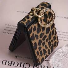 新款镶钻指环支架豹纹折叠手机壳，适用于三星 Galaxy Z Flip3 5G/Galaxy Z Flip 4 5G/Galaxy Z Flip 5 5G/Galaxy Z Flip 6 5G/Galaxy Z Flip 7 5G，时尚奢华折叠手机壳 - 彩色 - 查看 6