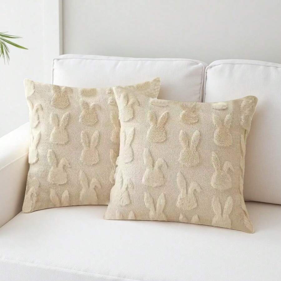 1pc Easter Decoration, Beige Rabbit, Soft & Fluffy Faux Wool Decor Farmhouse Style Throw Pillow Cover, Suitable For Sofa, Home Decor, Living Room, Bed, Holiday Decoration - Beige - View 1
