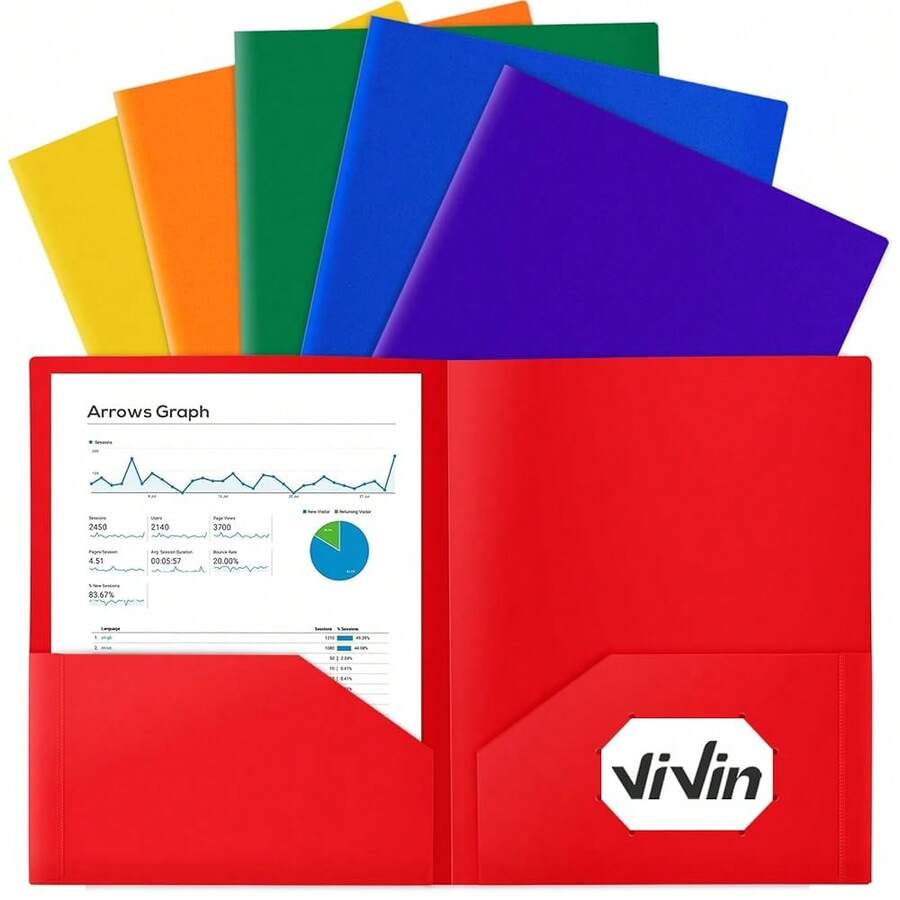 6-Pack Plastic Folders With Pockets, Poly Folder With 2 Pockets, Assorted Folders Hold US Letter Size Paper For Schoolsss/Office/Home - 什錦顏色 - 查看 1