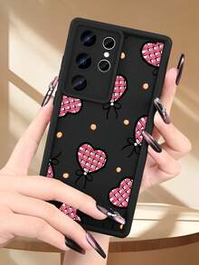 1pc Pink Plaid Heart Pattern Phone Case Modern Minimalist Design Cute Aesthetic Style For Back To School Gift Valentine Birthday  Compatible With Samsung Galaxy S26Ultra S26Plus S26 S25 S24FE S24 S23 S22 S21FE S21Ultra Plus Note20 Note20Ultra A13 A14 A15 A16 A17 A33 A34 A35 A36 A52 A53 A54 Case - 酒紅色 - 查看 6