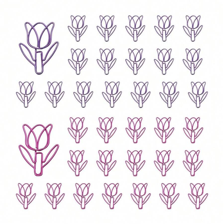 36pcs Tulip Flower Shape Paper Clips With Clear Box, Pink And Purple, Funny Cute Paperclips Bookmarks Planner Clips For Fun Office Supplies Schoolsss Gifts Wedding Decoration - Tulip36pcsPp - View 1