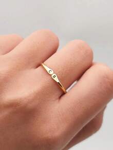 1pc Personalized Initial Letter Engraved Ring, Custom First Letter Ring, Unique Alphabet Ring, Single Letter Ring, Gift For Her, Exclusive Jewelry - Multicolor - View 4