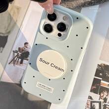 GUCADI 1pc Mocha Brown Milk Bubble + Milk Foam Holder High-End Bracket Phone Case Compatible With Iphone 17/15, Retro, Personalized, Geometric, European And American Style, Minimalist, Niche, Ins Style - Smoky Blue - View 6