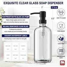GMISUN Glass Soap Dispenser With Pump, 2 Pack Clear Bathroom Hand Soap Dispenser With Stainless Steel Pump, 17 Fl Oz Refillable Kitchen Hand And Dish Soap Dispensers Set, Modern Liquid Pump Bottles - 透明瓶+黑色泵 - 查看 4