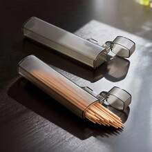 Portable Transparent Toothpick Storage Box, Suitable For Travelers, Cotton Swabs, Pills, Small Items Storage, Compact Design, Easy To Carry, Hygienic Protection, Essential For Daily Use, Bathroom, Makeup, Desk, Kitchen Accessories Storage, Can Also Hold Tissues, Napkins, Wipes, Toothpicks, Cotton Swabs, Ear Picks, Minimalist Style, Home Decor, Travel Essentials, Pocket-Sized - Grey - View 2