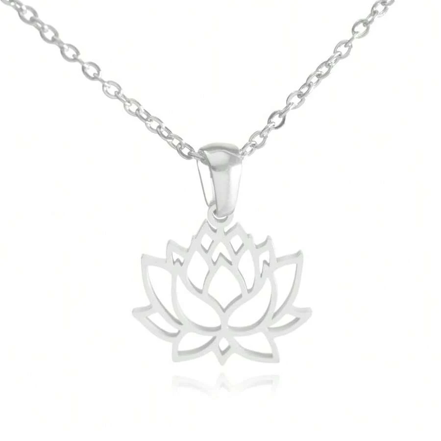 Lotus Flower Stainless Steel Necklace - 銀色 - 查看 1