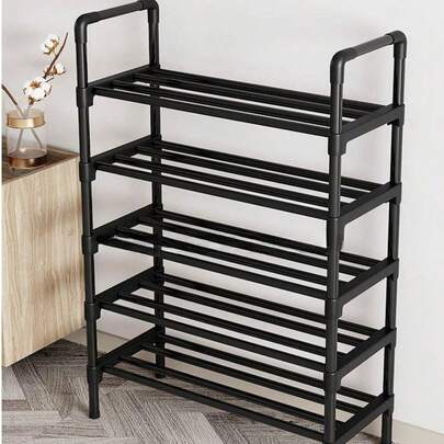 Sapateira simples reforçada de 3 a 8 níveis, organizador de sapatos multicamadas, prateleira de sapatos à prova de poeira para casa, dormitório, aluguel, hall de entrada, preta, comprimento de 45/58 cm