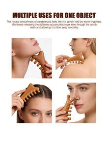 2pcs/Set Natural Sandalwood Coarse Tooth Head Massage Comb, Round Scalp Massage Wide Tooth Comb, Facial Massage Small Tool, Compact And Portable Unisex Hair Brush - Brown - View 4