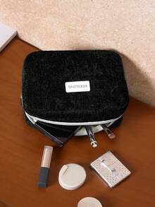 1件/套闪亮化妆包，洗漱包，黑色，旅行收纳包，带拉链，化妆品收纳袋，法式便携化妆包套装，高品质，风格优雅，适合居家、学校、宿舍、旅行，大容量女士化妆包，男士护理包，可装口红、化妆刷、护肤品等 - 黑色 - 查看 8