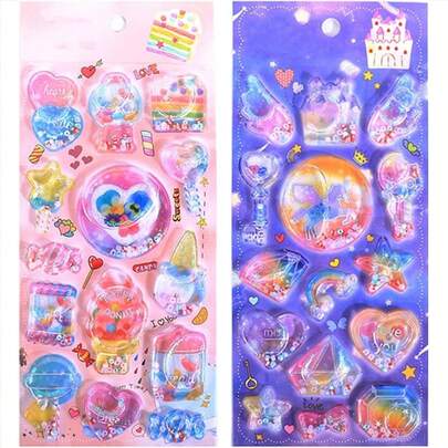 3d 立体シール 可愛【ウォーターシール 】 子供 ご褒美 デコシール かわいい ぷっくり デコレーション DIY用 手帳 日記 可愛い キラキラ ステッカー (A)