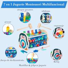 Juguetes Montessori Infantil 7 en 1 Juguete Multifuncional Didácticos Hexaédrico para Bebé Niño Niña Golpear con Martillo Juego de Pesca Educativo Estimulación Temprana Regalo Divertido para Navidad - 223219791 - Ver 4