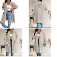 AILLOSA Abrigo cortavientos de longitud media con capucha y textura de cable para mujer, abrigo de otoo e invierno - gris+ch - Ver 1