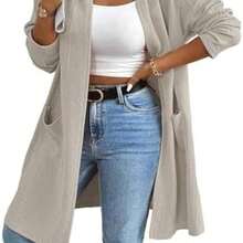 AILLOSA Abrigo cortavientos de longitud media con capucha y textura de cable para mujer, abrigo de otoo e invierno - gris+ch - Ver 2