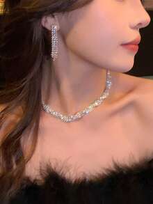 1 Set Elegant Princess Tiara Crown, Necklace, Earrings 3pcs Jewelry Set, Bridal Accessories For Party, Wedding, Birthday, Cosplay, Alloy Crystal Bride Crown, Wedding Decorations, Costume Accessories - 028 Chain - View 2