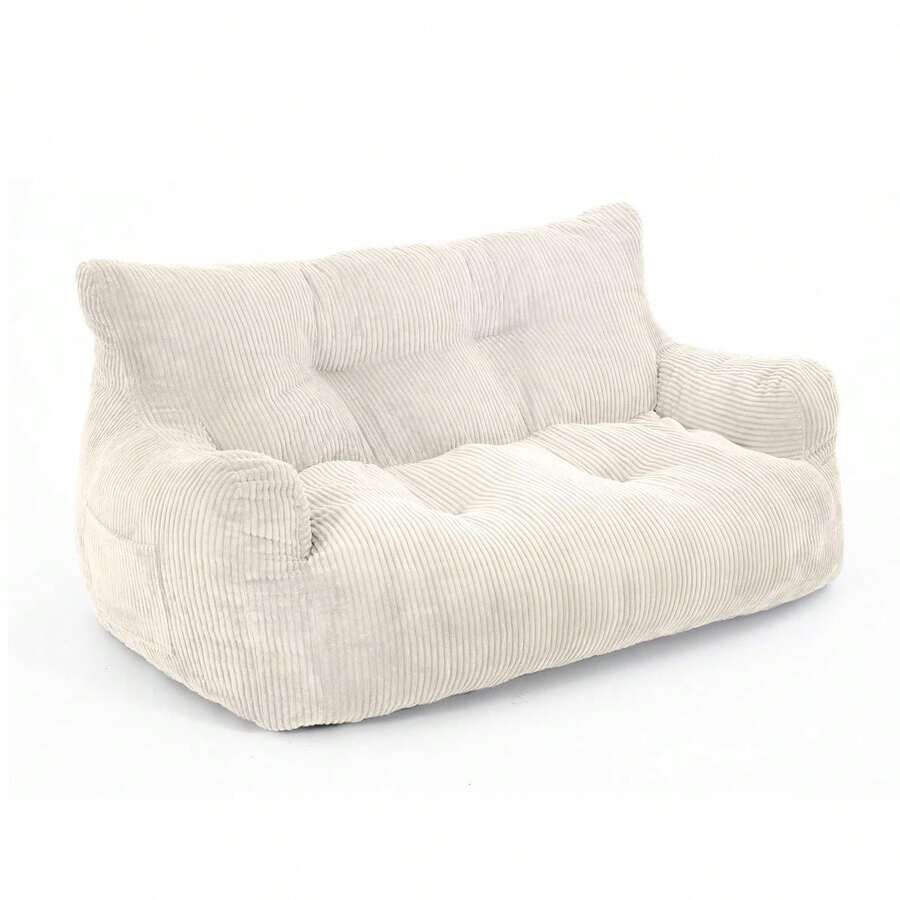 Pamapic Double Seat Corduroy Lazy Bean Bag Sofa - 2 Seats, Soft Corduroy Fabric, Ergonomic Design, High-Quality Memory Sponge, No Assembly Required - 單人沙發-藍色 - 查看 1