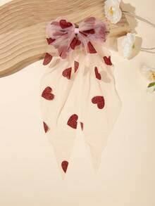 1pc Large Valentine's Day Hair Clip With Long Tail And Heart Pattern, Suitable For Daily Wear. 1pc Fashionable Mesh Valentine's Day Girl Hair Clip. 1pc Fashionable Valentine's Day Hair Accessory Gift. - Multicolor - View 15