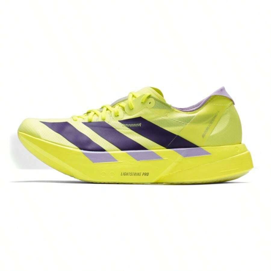 Adidas Men's Running Shoes Adizero Adios Pro 4 Series, Comfortable Cushioned Breathable Low-Top Training Sneakers JP6623 Version 4 - Bright Yellow Fluorescent/Aurora Plum Purple - View 1