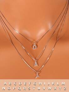 S925 Sterling Silver Letter Necklace, 14K Gold Plated, Customizable 26 A-Z Letter Pendant, Elegant Jewelry, Valentine's Day Gift, Women's Choice - Silver - View 1