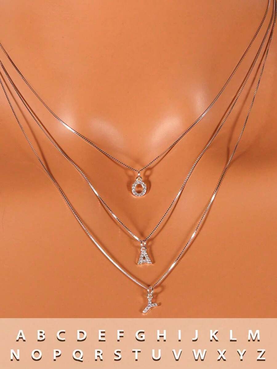 S925 Sterling Silver Letter Necklace, 14K Gold Plated, Customizable 26 A-Z Letter Pendant, Elegant Jewelry, Valentine's Day Gift, Women's Choice - Silver - View 1