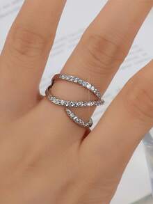 Silver Plated Cubic Zirconia Stackable Rings Set, Twisted/Leaf/Infinity Open Band Rings, Elegant Minimalist Jewelry For Women, Daily & Party Wear - Sexy Lines YR0844 - View 11