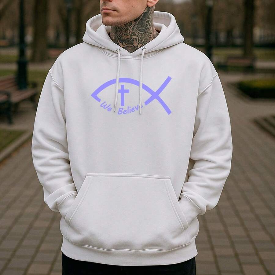 Cotton Fleece Sweatshirt, Warm, Comfortable, Printed, REF-134 - White - View 1
