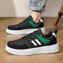 SAILUOPU Men's Black & Green Chunky Athletic Sneakers Thick Sole Platform Double Stripe Casual Street Fashion Shoes - 黑綠 - 查看 6