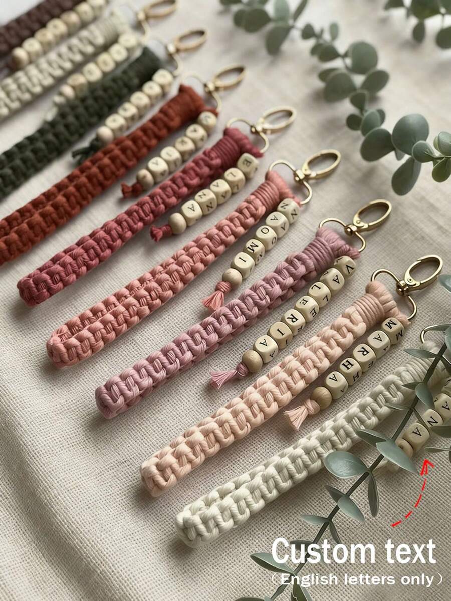 [Custom] 1pc Bohemian Style Personalized Keychain Bracelet, Bridesmaid Gift, Woven Bracelet Keychain, Bridesmaid Gift Box, Valentine's Day Gift