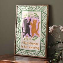 1 幅跳舞猫咪图案印刷品，黑猫，橘猫，“厨房是用来跳舞的”海报，厨房装饰，两只滑稽的猫，猫科动物艺术，海报帆布画墙面艺术房间家居装饰无框 - 彩色 - 查看 11