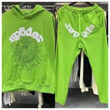Spider Web Fashion Hip-Hop Printed Flower Hoodie, European And American  Brand Large-Sized Loose Men's And Women's Hooded Sweatshirt Set  Casual    Pocket    Home - màu xanh lá - Xem 2