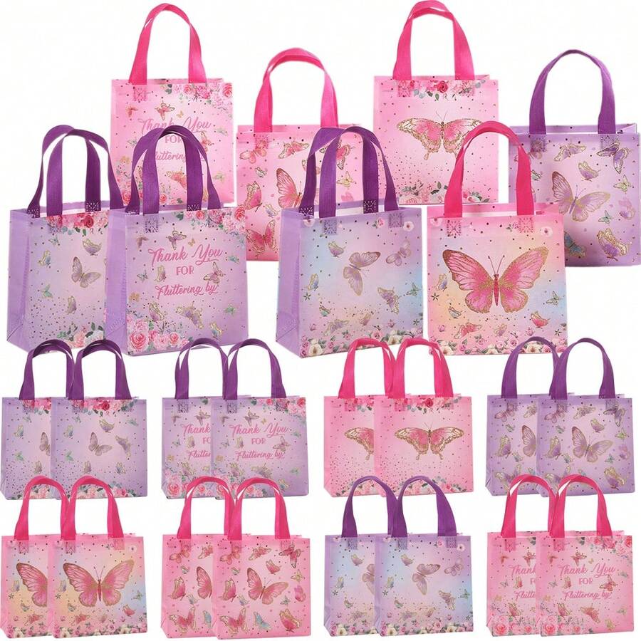 5/10/16PCS Butterfly Themed Festival Party Gift Packaging Bag, 7.87 Inches X7.87 Inches X3.54 Inches Small Birthday Party Handbag, Gift Packaging Bag, Storage Bag, Shopping Mall Shopping Bag - Multicolor - View 1